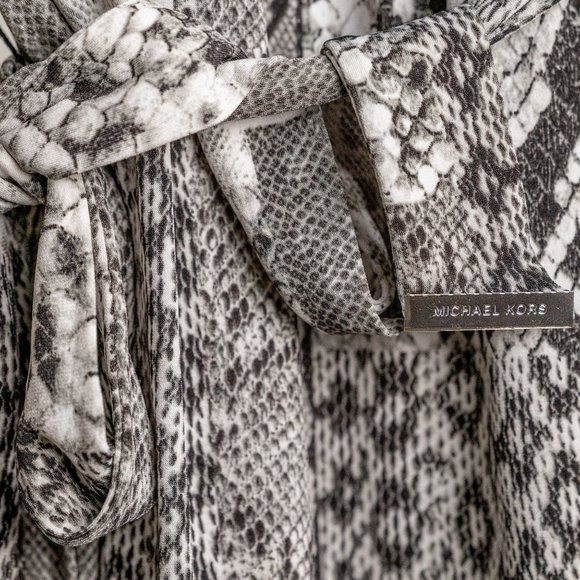 Michael Kors Snakeskin Patchwork Print Belted Dress, Size Large - Picture 11 of 12